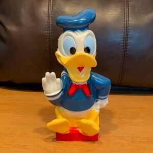 Vintage Donald Duck Coin Bank Figurine in Blue and Yellow